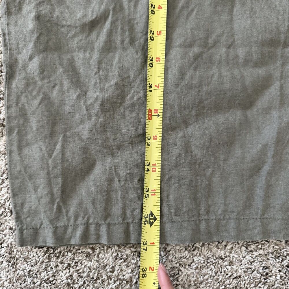 Zara 100% linen wide leg XL paper bag trouser belted olive green summer - Picture 11 of 13
